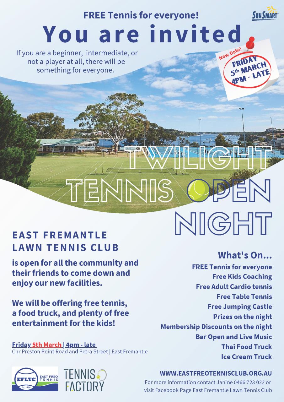 East Fremantle Lawn Tennis Cub Twilight Event Poster