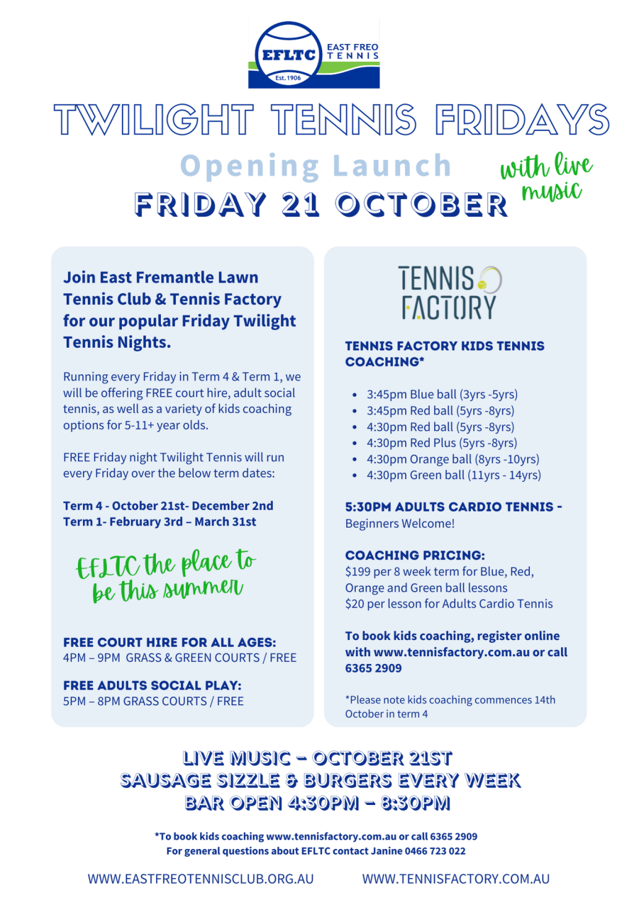 Twilight Tennis Fridays are back - info